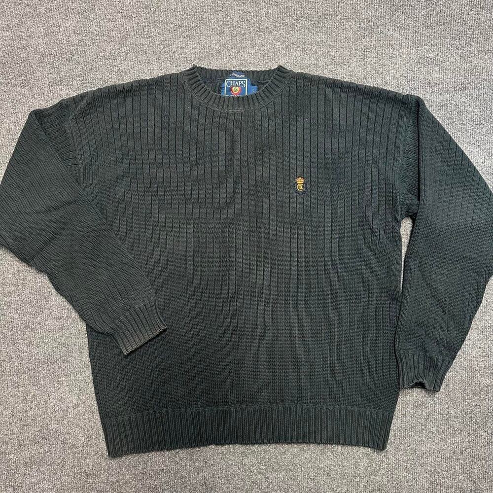 Vtg Chaps Ralph Lauren Men’s Ribbed Knit Sweater 90’s Baggy Crest Logo Preppy L